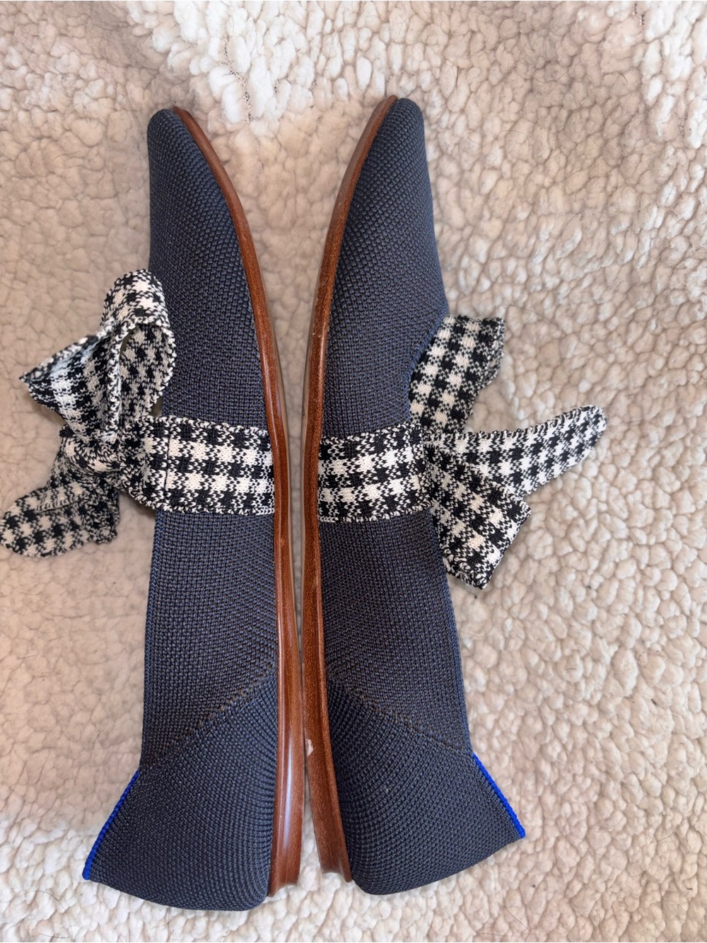 Rothy’s The Point Mary Jane Navy Houndstooth Bow Flats Size 8 US - Picture 4 of 7